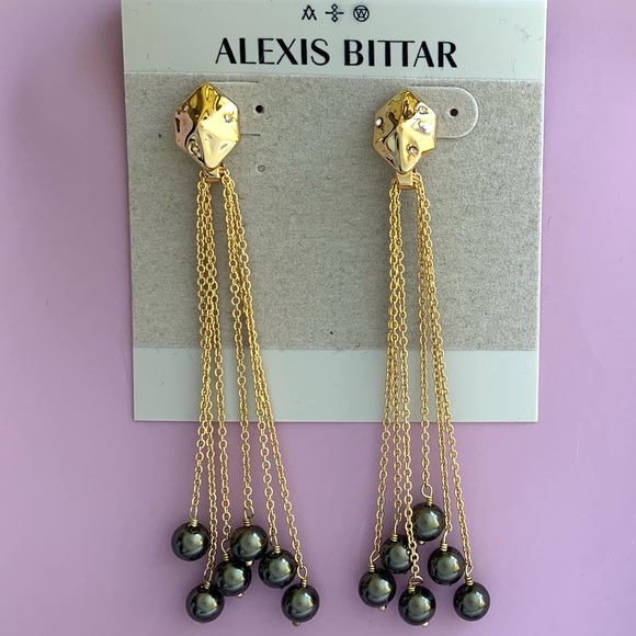 ALEXIS BITTAR NEW Miss Havisham Elegant Elements Gold Chain Pearl Drop Earrings - Picture 13 of 14